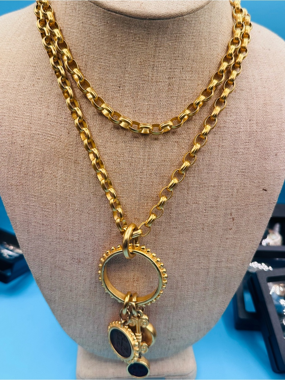 Karl Lagerfeld Gold-Tone Layered Chain Necklace with Charm Pendant